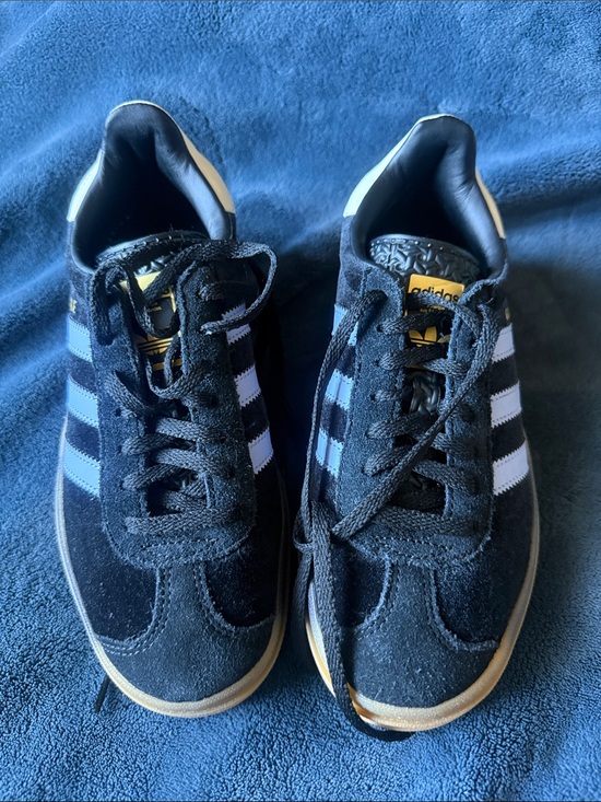 adidas Other - adidas Black Suede Sneakers with light purple Stripes and Gum Outsole